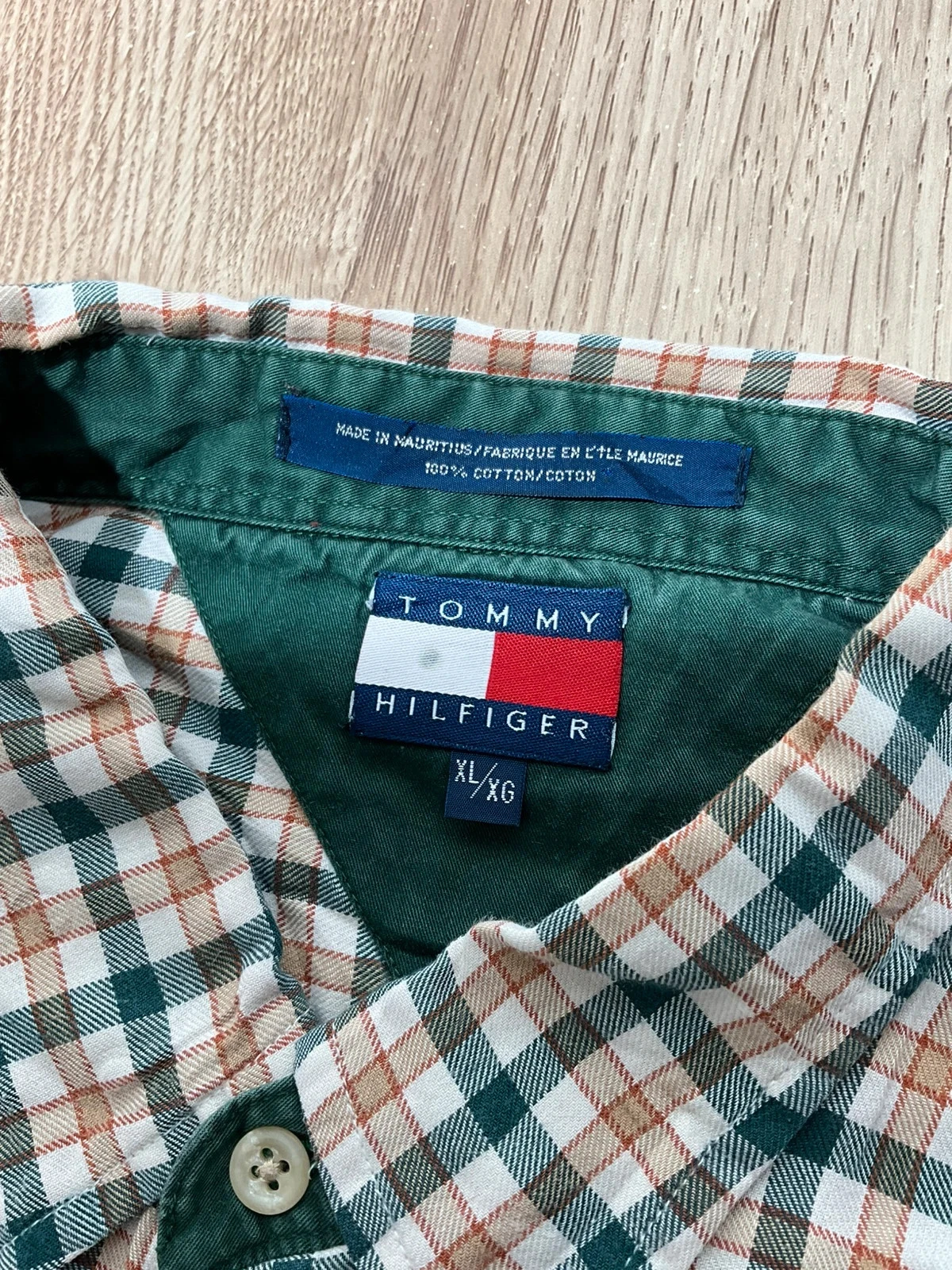 Chemise Tommy Hilfiger XL Vintage 100% Coton Carreaux Vert Beige – photo 6
